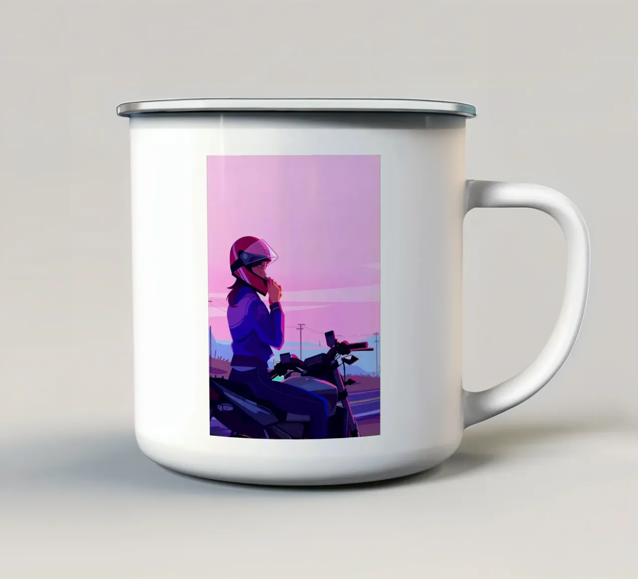 Motocicletta di sera Lofi Art tazza in smalto da LoFi Gallery