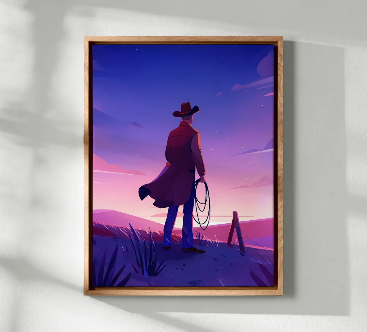 Cowboy-Jagd am Abend Lofi Art Leinwand mit Schattenfugenrahmen von LoFi Gallery