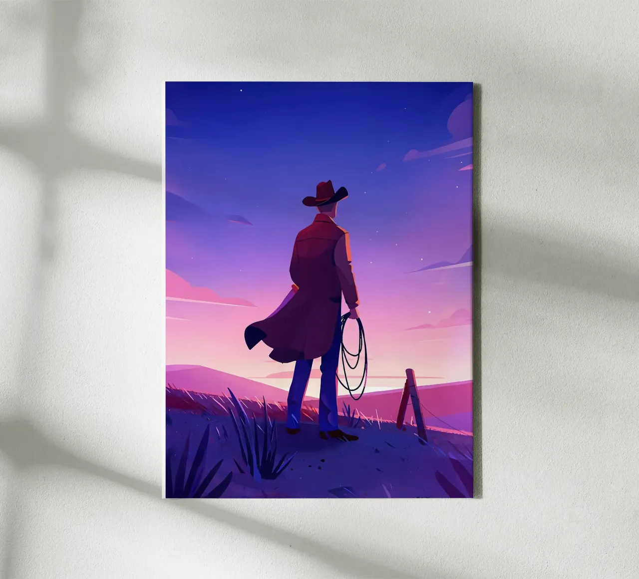 Cowboy-Jagd am Abend Lofi Art Leinwand mit Schattenfugenrahmen von LoFi Gallery
