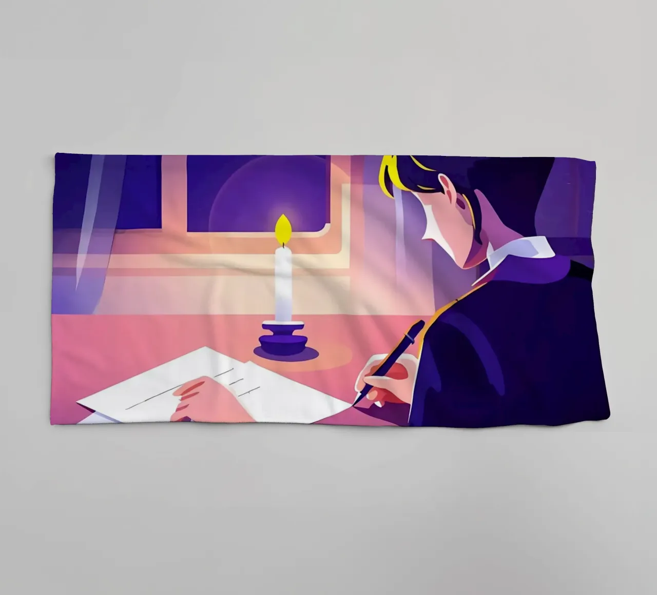Écrivain écrivant à la lueur d'une bougie Lofi Art serviette de bain de LoFi Gallery