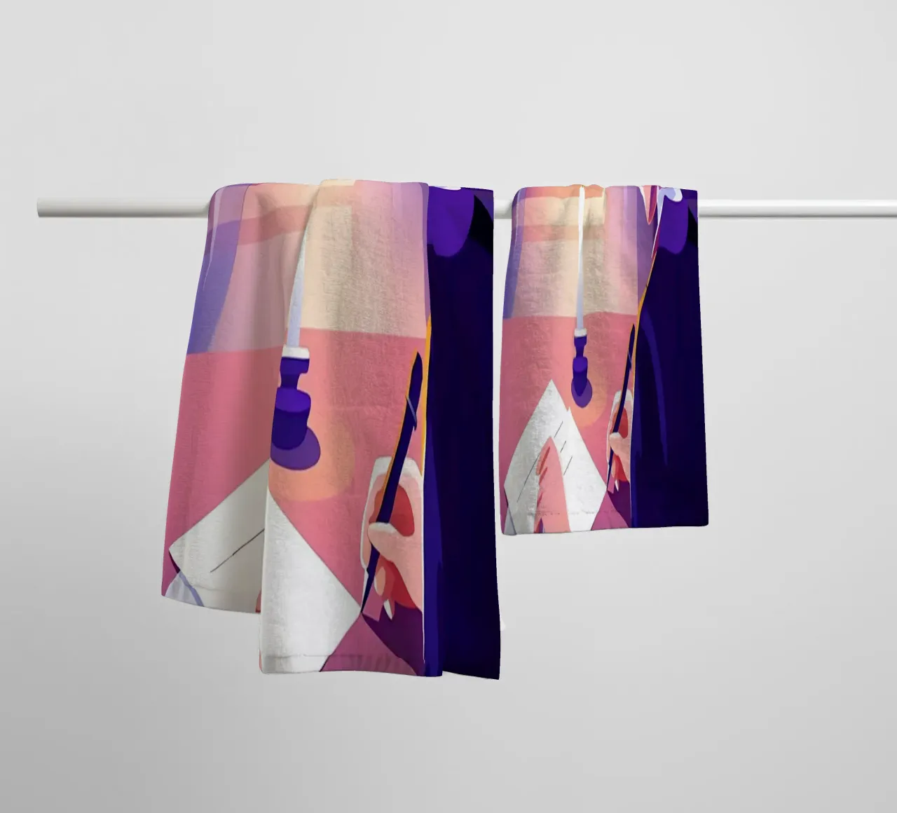 Écrivain écrivant à la lueur d'une bougie Lofi Art serviette de bain de LoFi Gallery