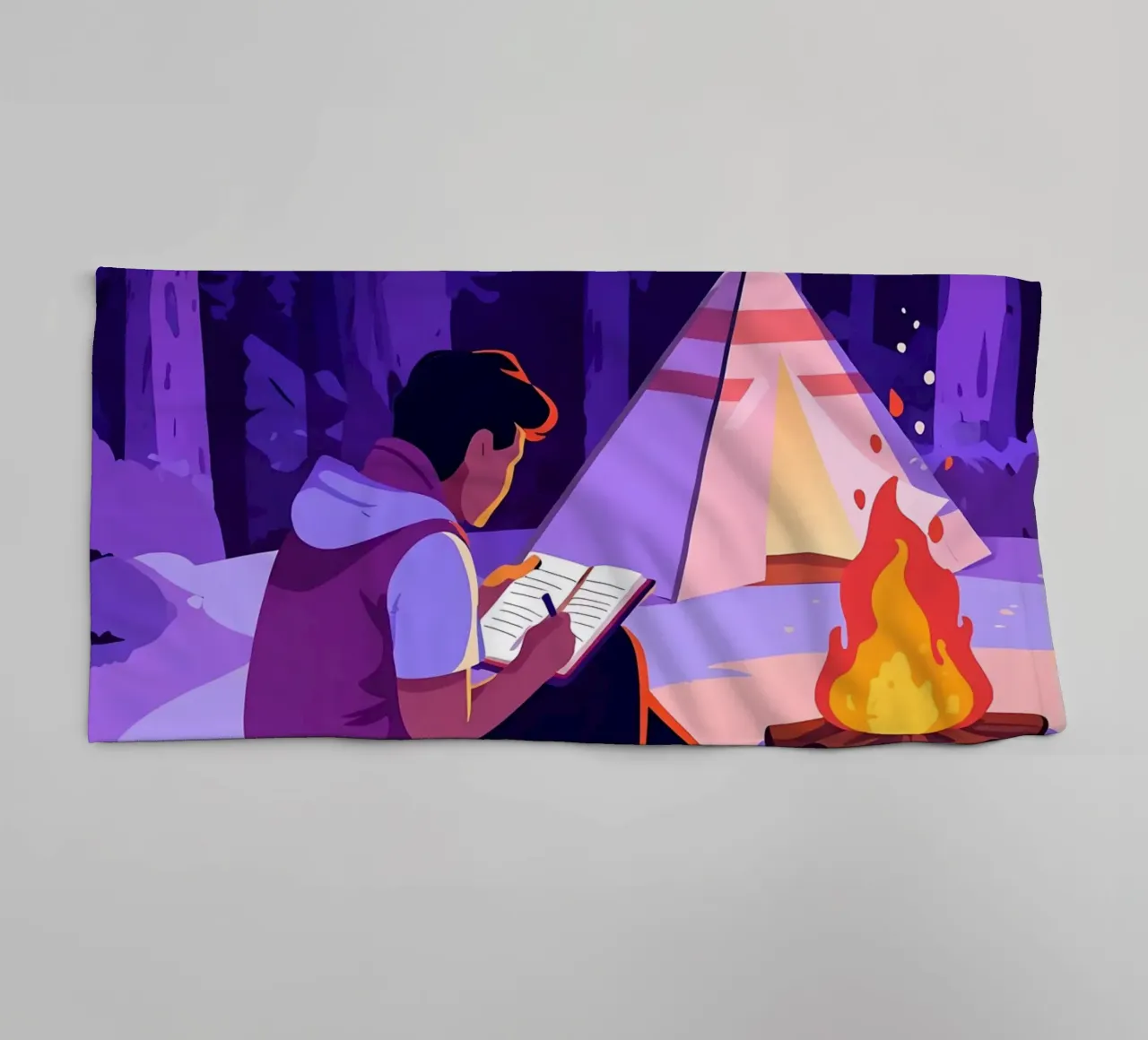 Writing At Campfire Lofi Art towel by LoFi Gallery
