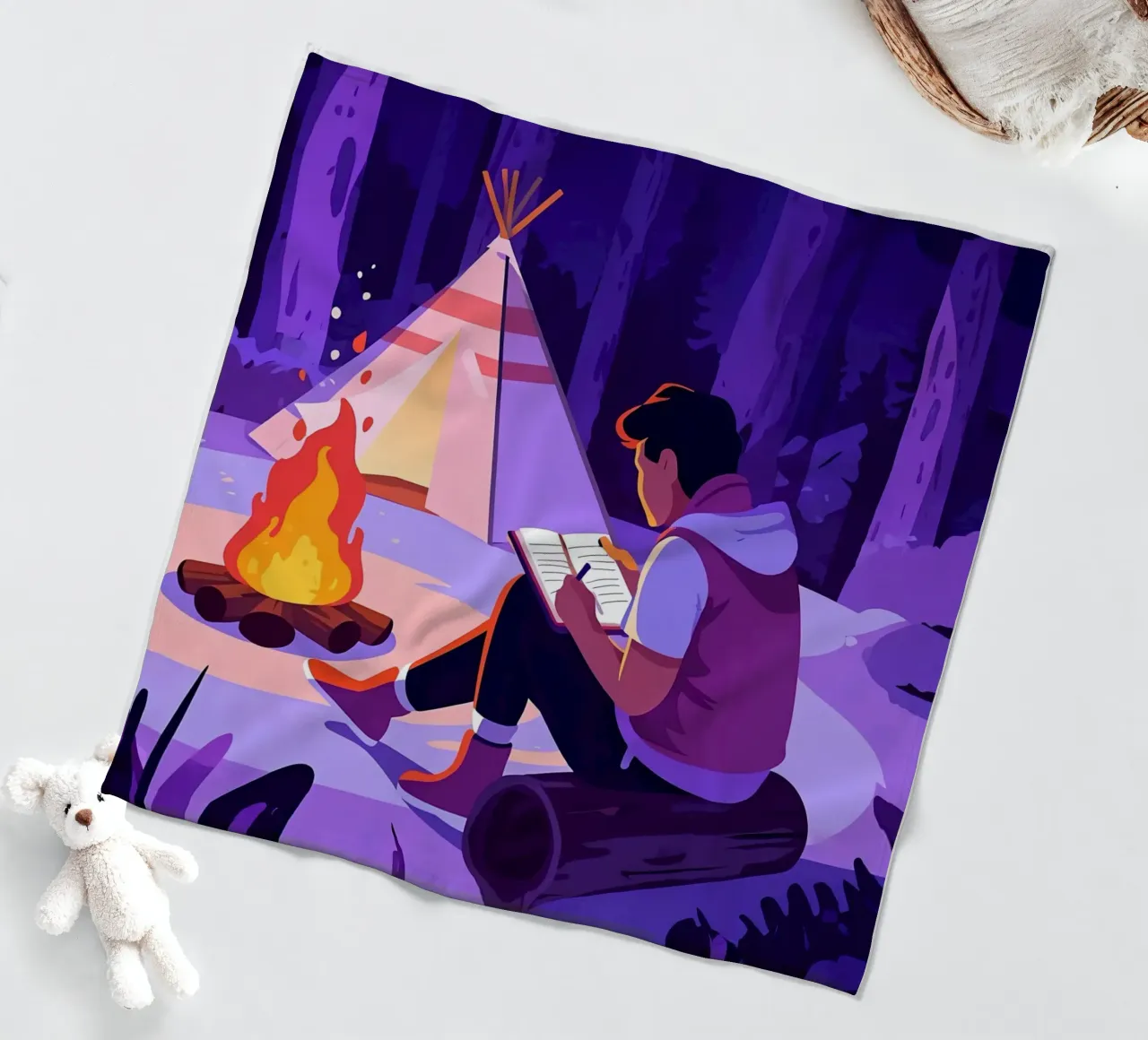 Writing At Campfire Lofi Art fleece blanket by LoFi Gallery