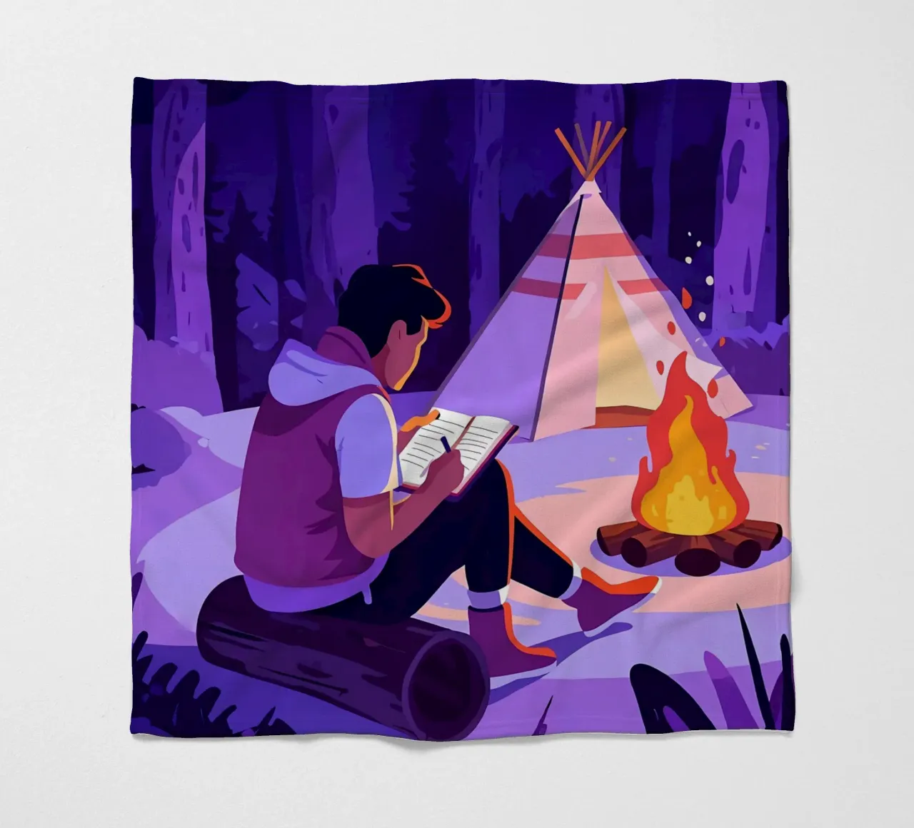 Writing At Campfire Lofi Art fleece blanket by LoFi Gallery