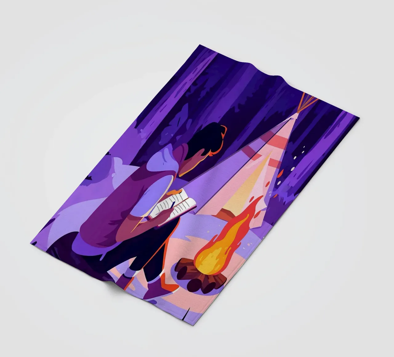 Writing At Campfire Lofi Art fleece blanket by LoFi Gallery