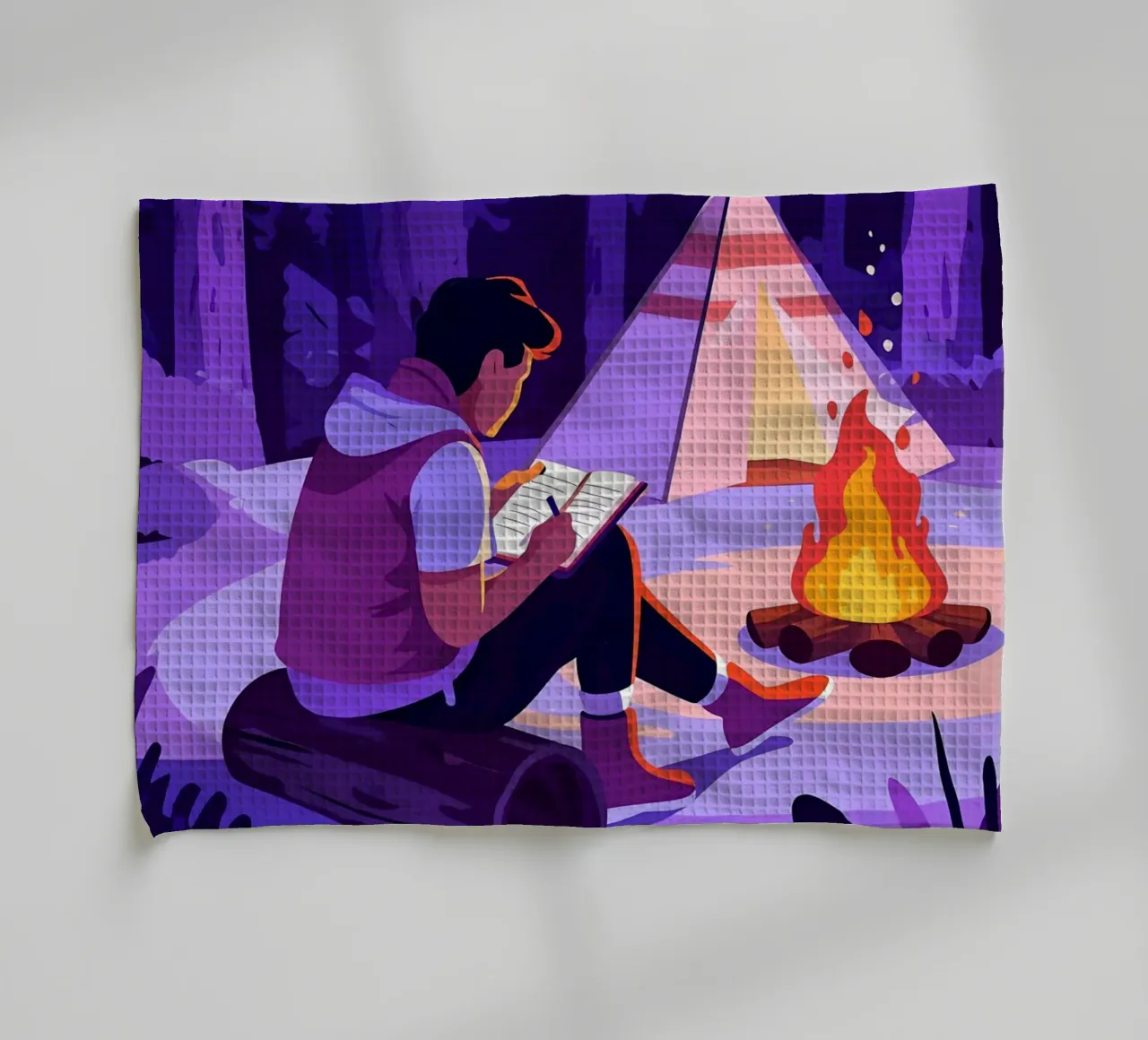 Writing At Campfire Lofi Art tea towel by LoFi Gallery