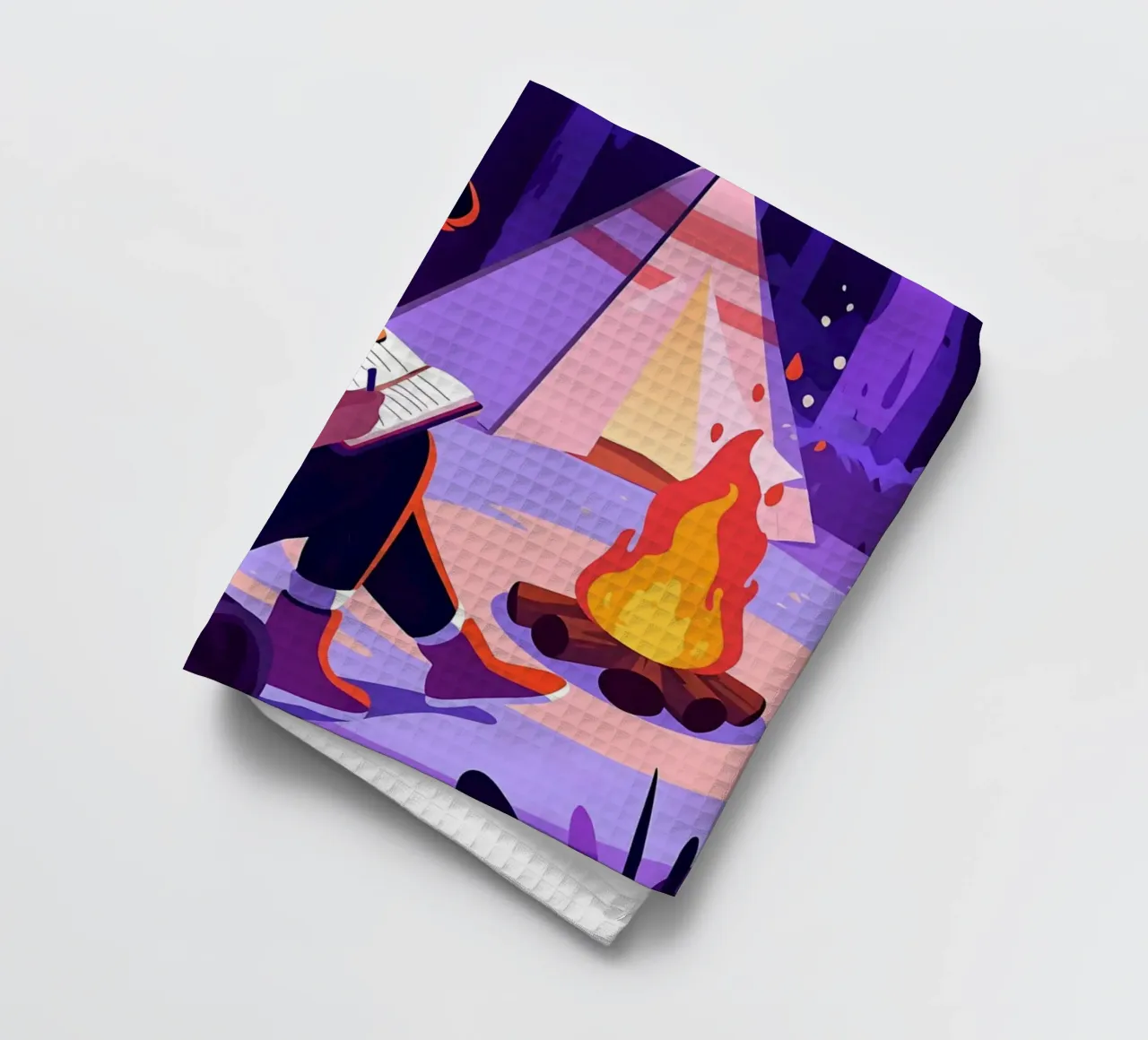 Writing At Campfire Lofi Art tea towel by LoFi Gallery