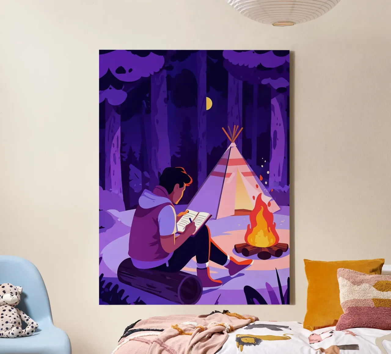 Writing At Campfire Lofi Art canvas by LoFi Gallery