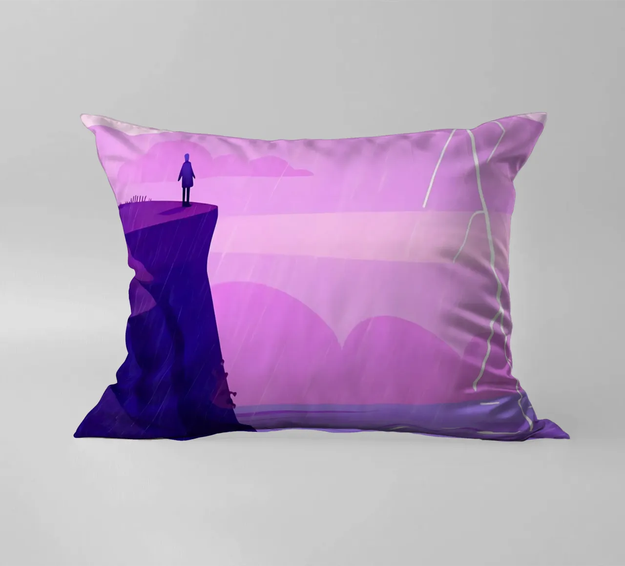 Standing At The Oceanside Cliff In Lightning Lofi Art decorative cushion by LoFi Gallery