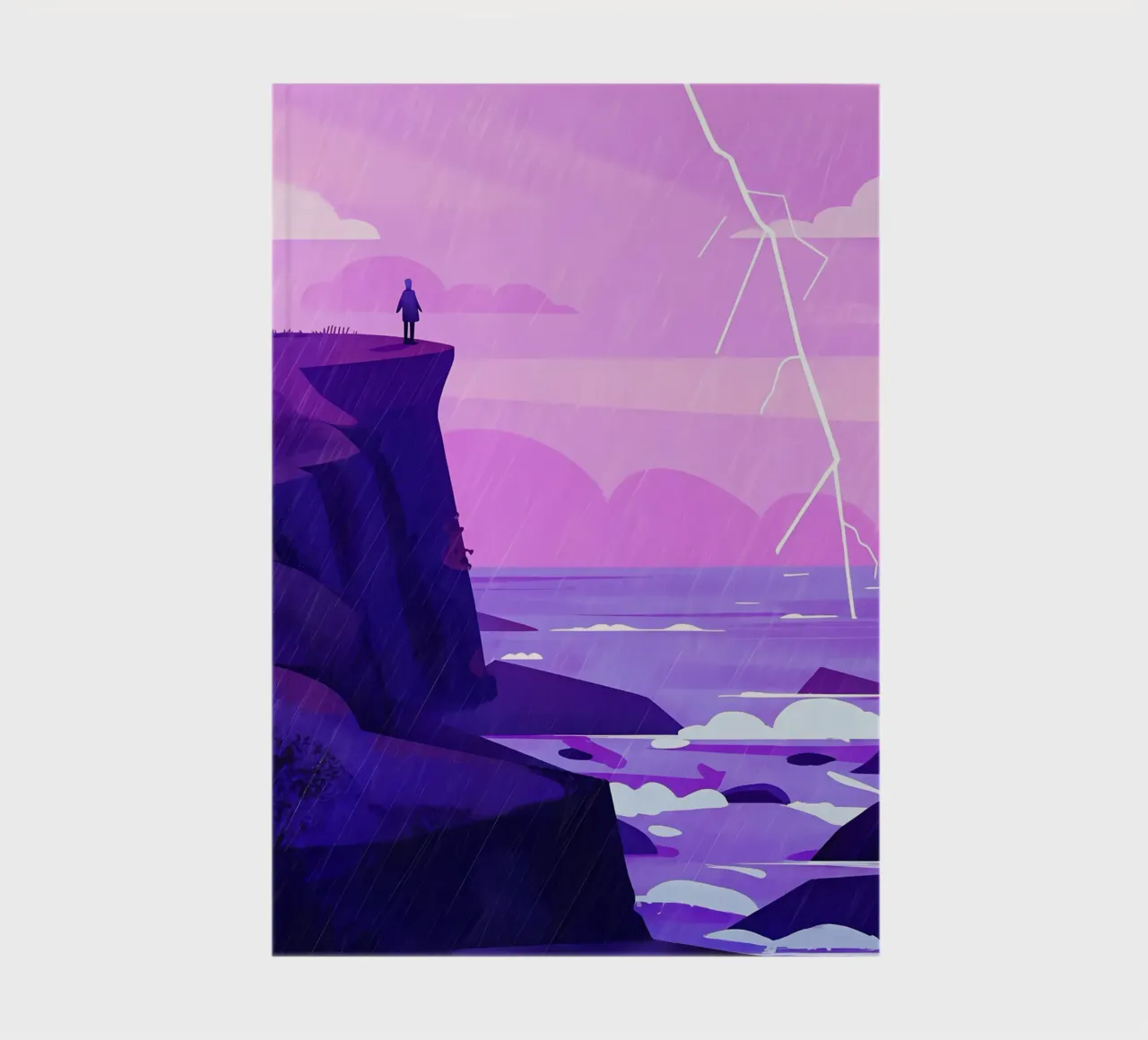 Standing At The Oceanside Cliff In Lightning Lofi Art notebook by LoFi Gallery