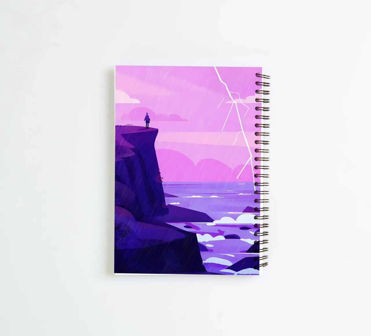 Standing At The Oceanside Cliff In Lightning Lofi Art spiral notebook by LoFi Gallery