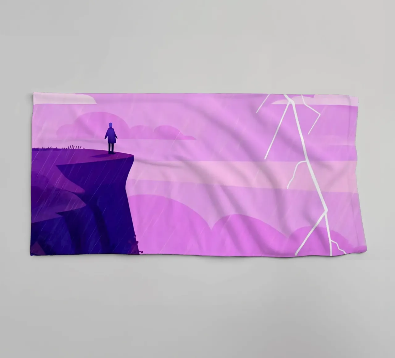 Standing At The Oceanside Cliff In Lightning Lofi Art towel by LoFi Gallery
