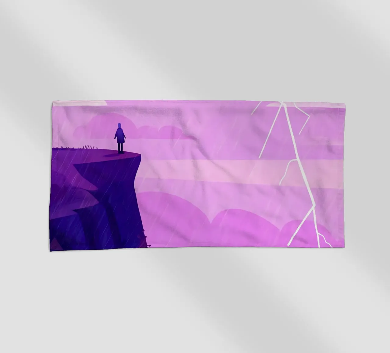 Standing At The Oceanside Cliff In Lightning Lofi Art beach towel by LoFi Gallery