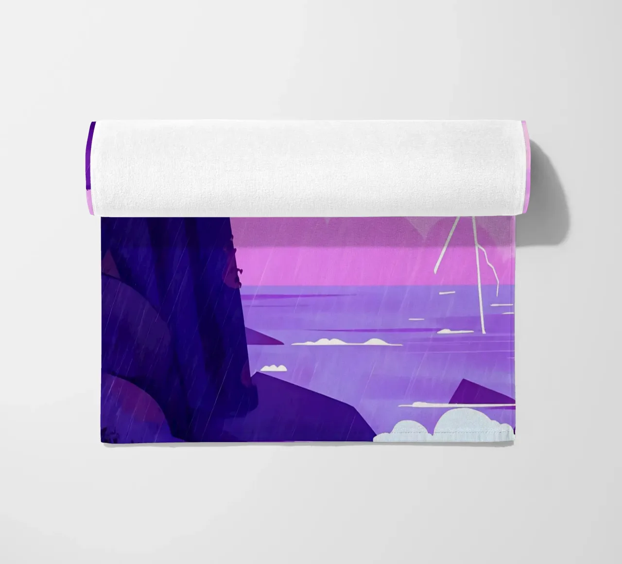 Standing At The Oceanside Cliff In Lightning Lofi Art beach towel by LoFi Gallery