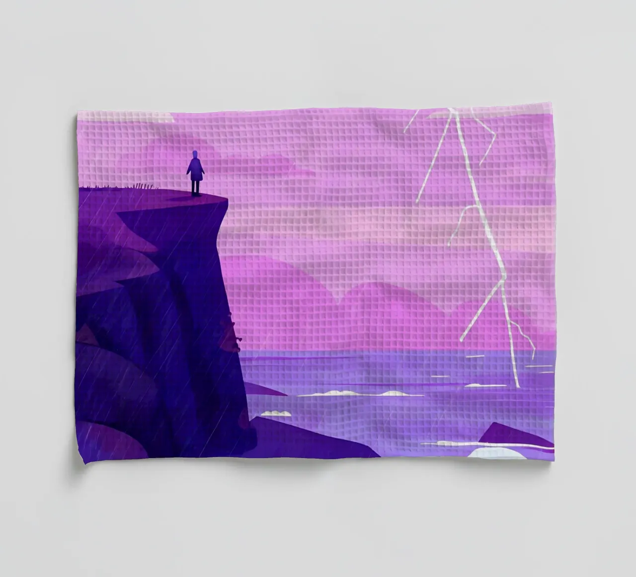 Standing At The Oceanside Cliff In Lightning Lofi Art Geschirrtuch von LoFi Gallery