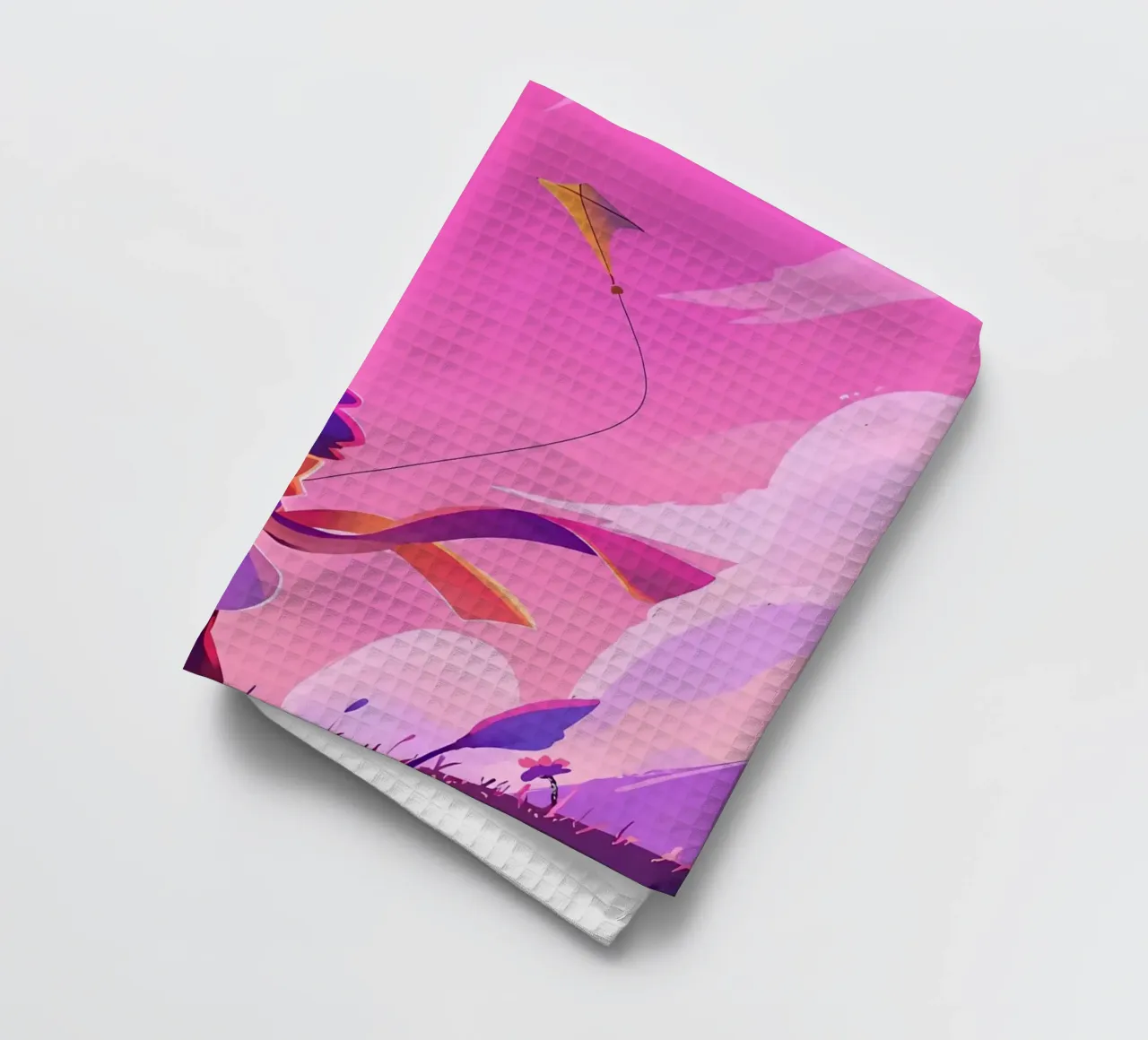 Cerf-volant volant dans un champ de fleurs Lofi Art torchon de LoFi Gallery