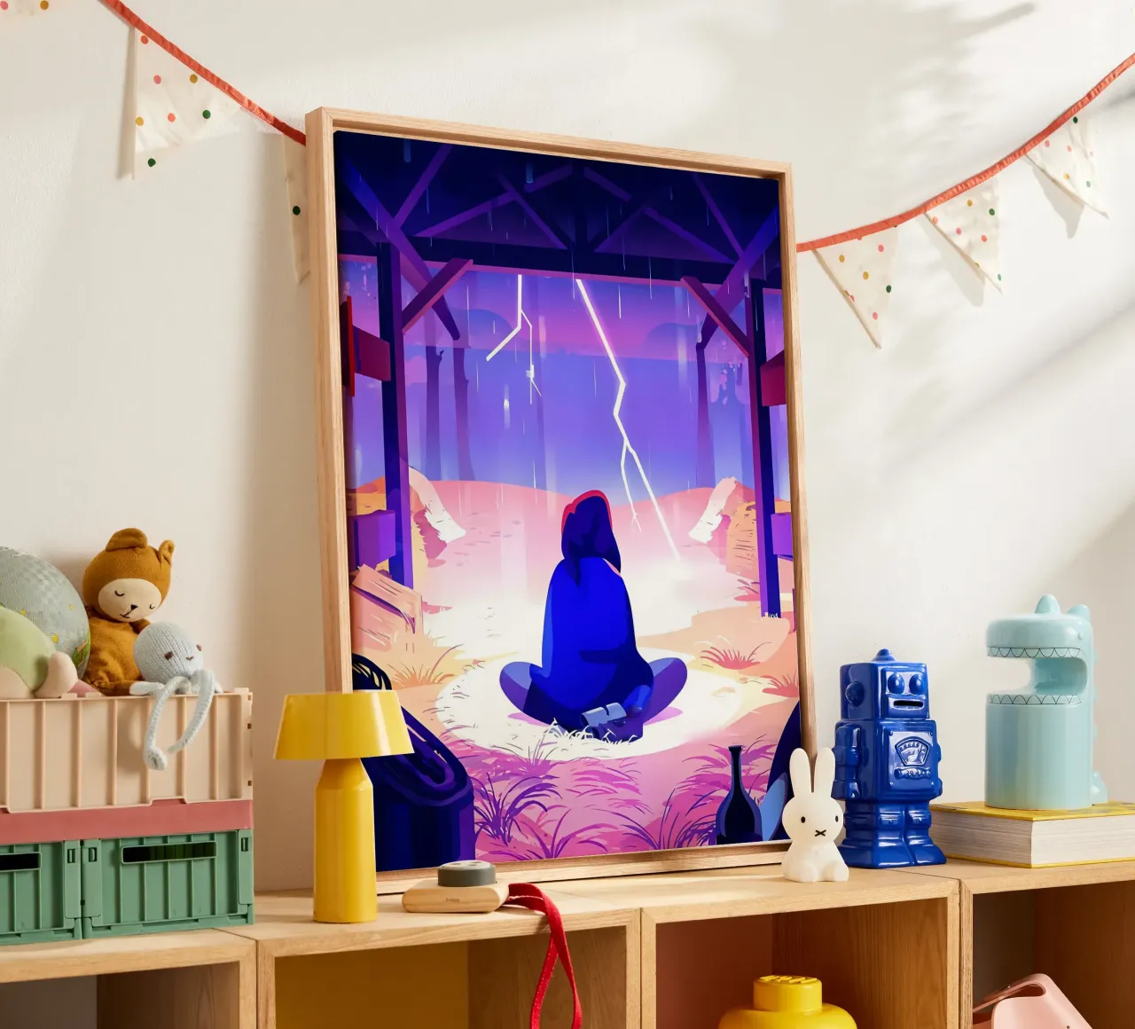 Looking At Thunderstorm From Shelter Lofi Art canvas with Floater frame by LoFi Gallery