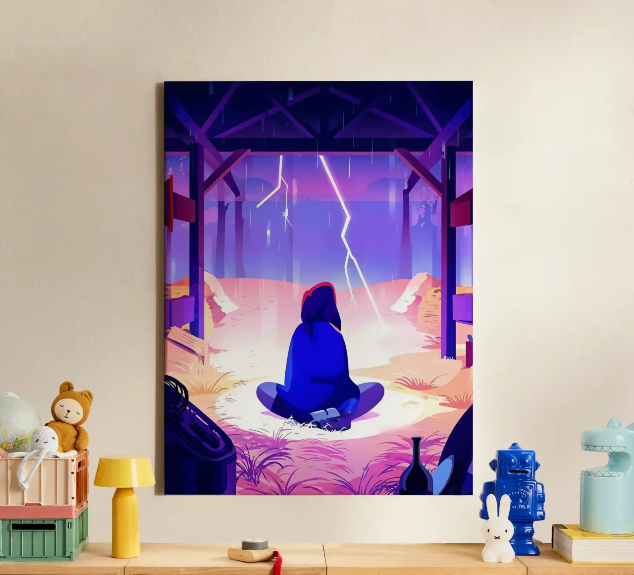 Looking At Thunderstorm From Shelter Lofi Art canvas with Floater frame by LoFi Gallery