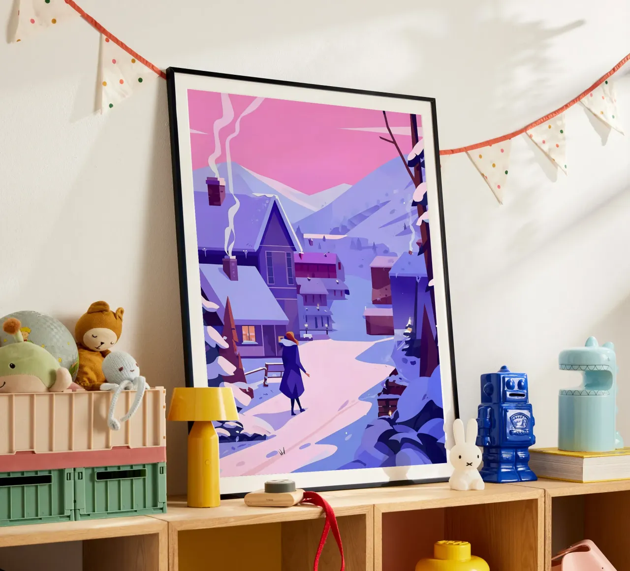 Walking Into Winter City Lofi Art poster con telaio in legno da LoFi Gallery