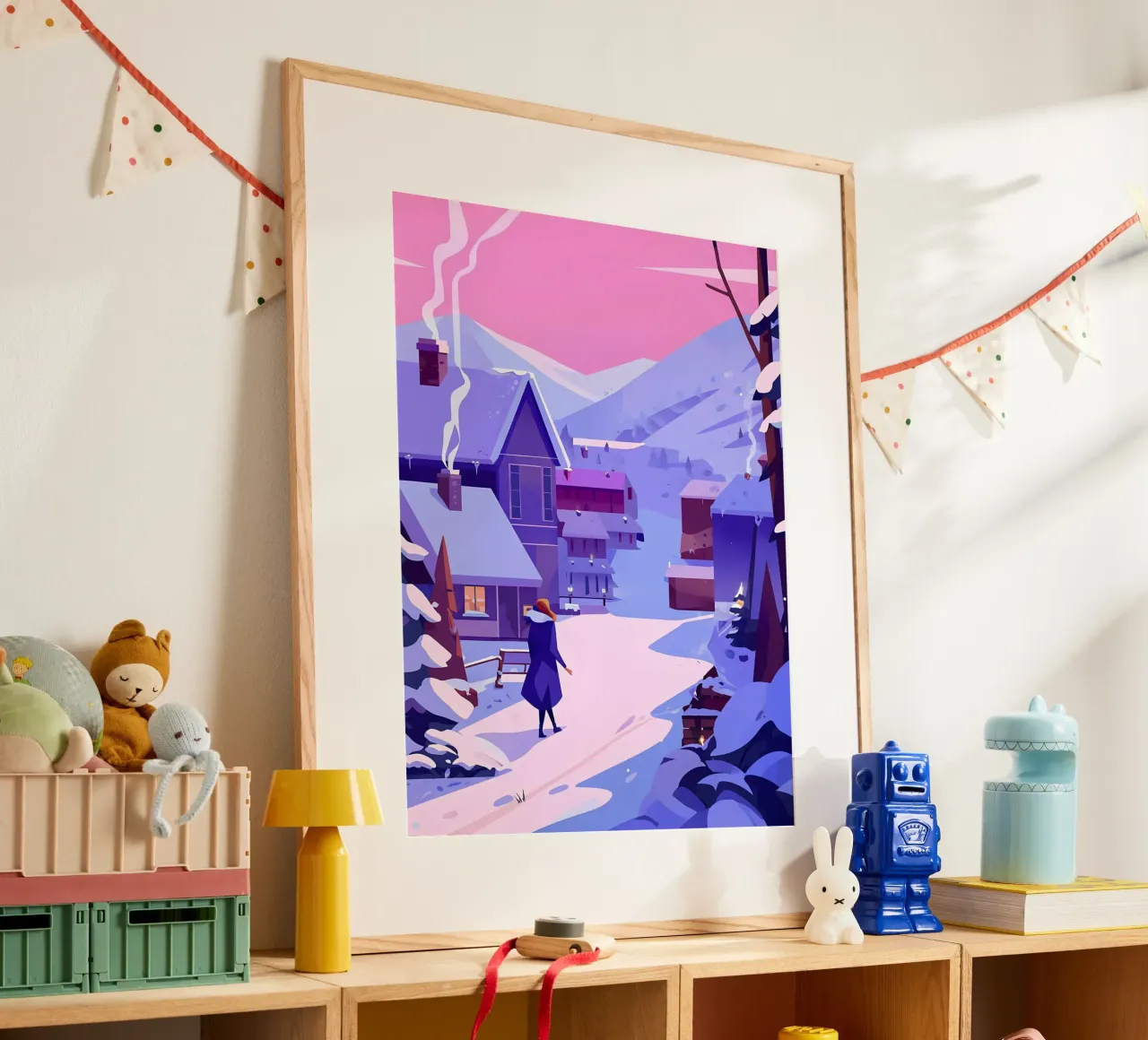 Walking Into Winter City Lofi Art poster con telaio in legno da LoFi Gallery
