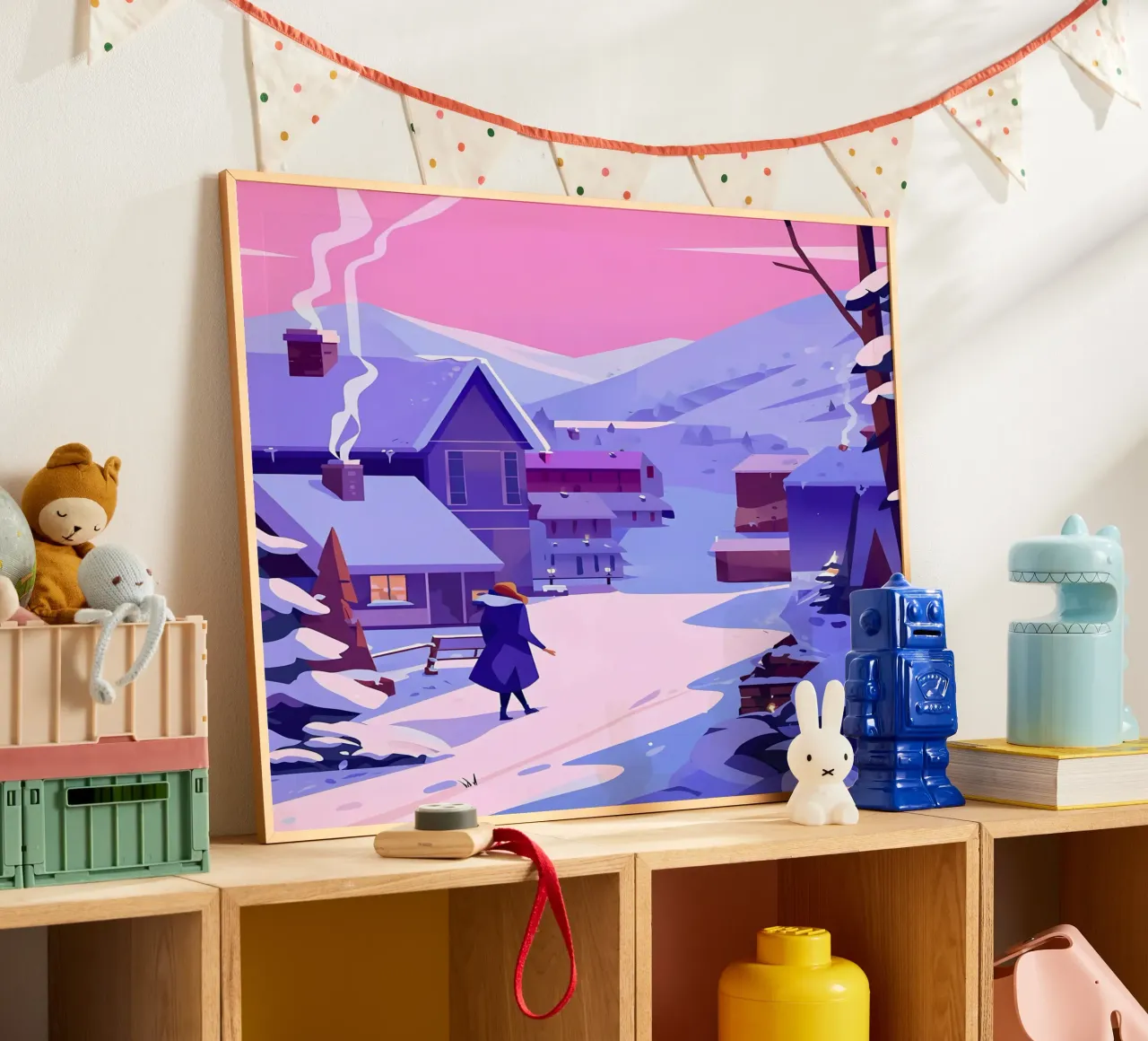 Walking Into Winter City Lofi Art poster con telaio in legno da LoFi Gallery