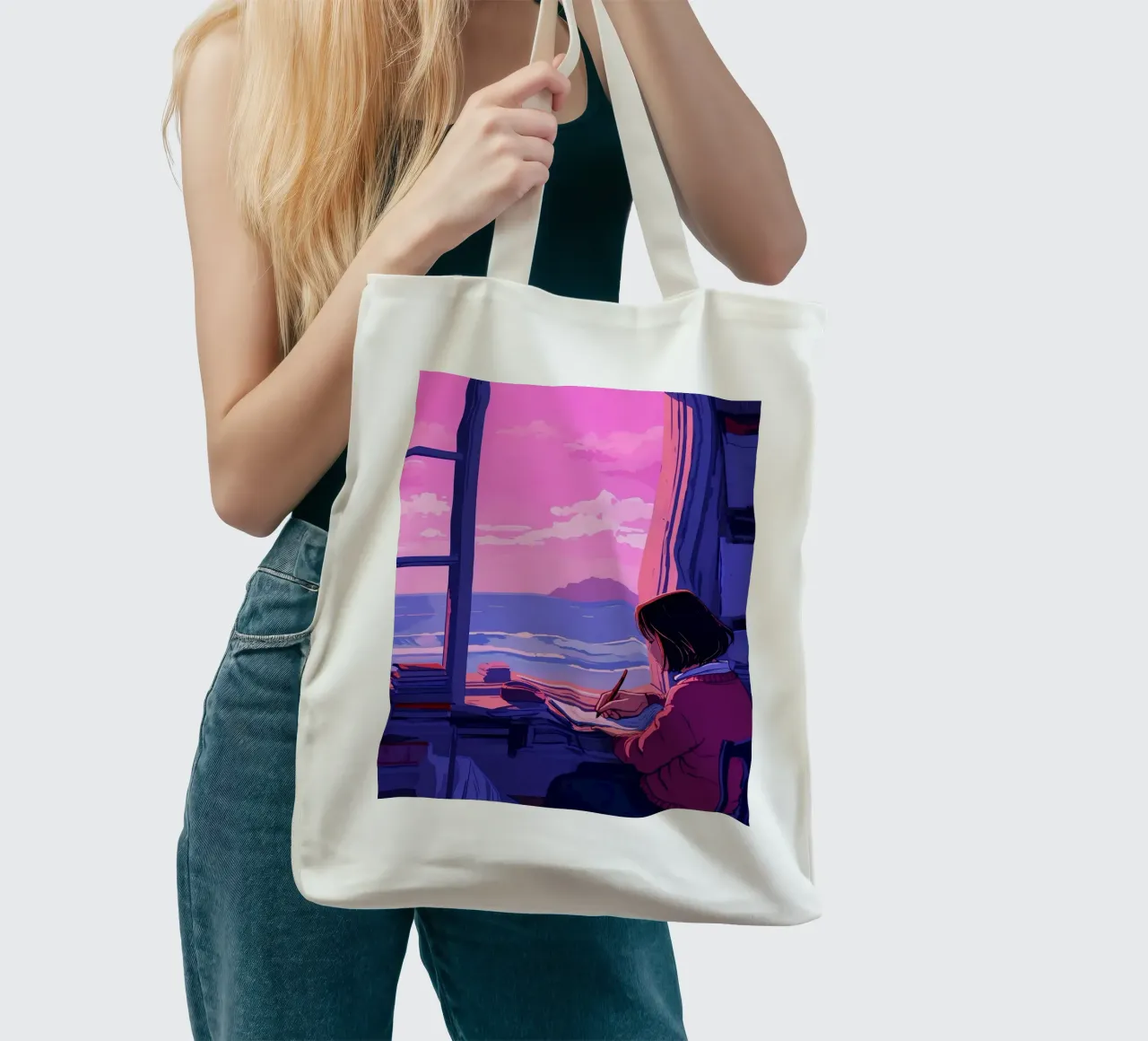 Writing And Looking At Ocean Lofi Art tote bag by LoFi Gallery