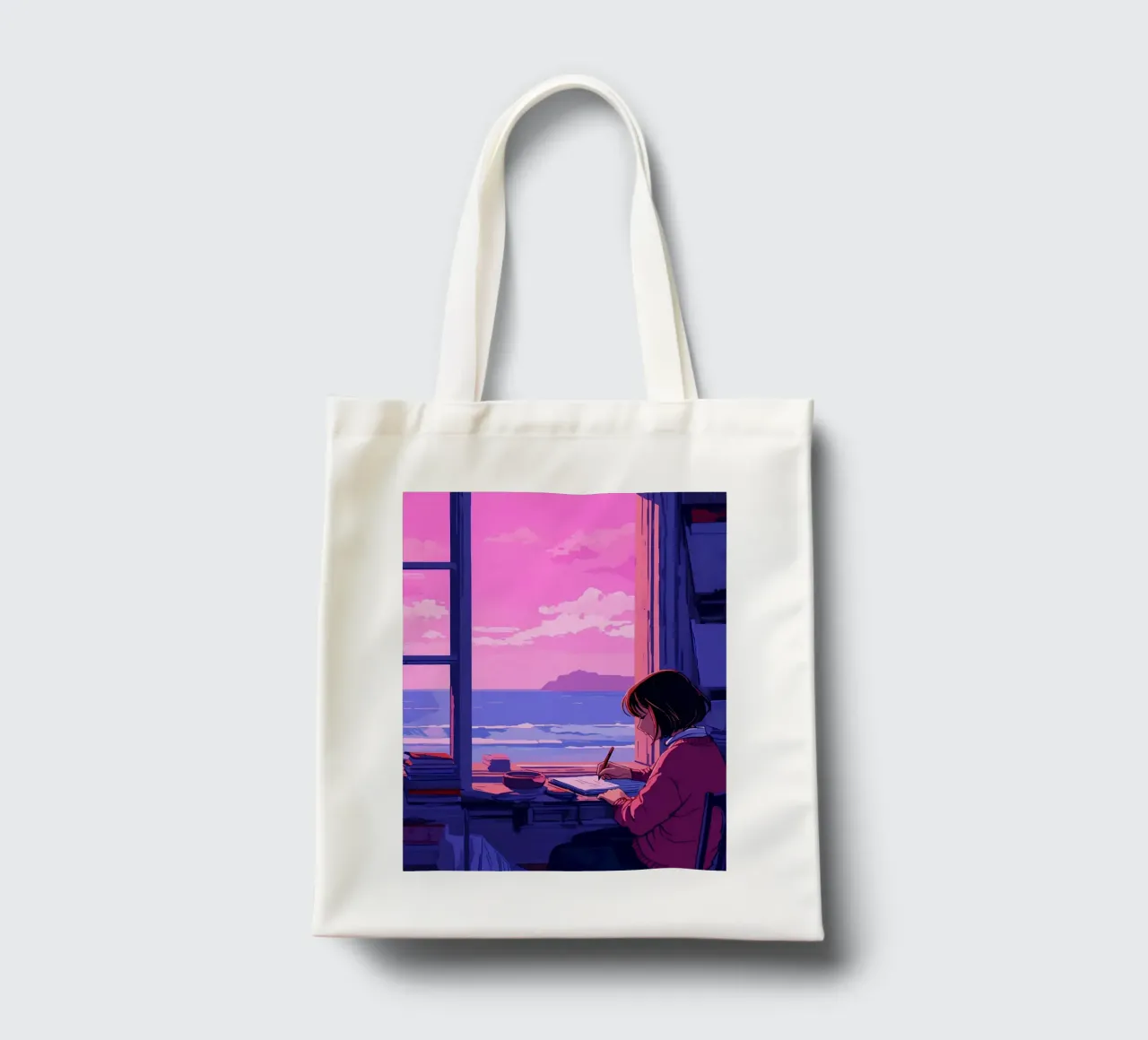 Writing And Looking At Ocean Lofi Art tote bag by LoFi Gallery