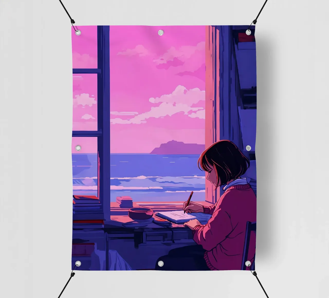 Writing And Looking At Ocean Lofi Art pvc cover by LoFi Gallery