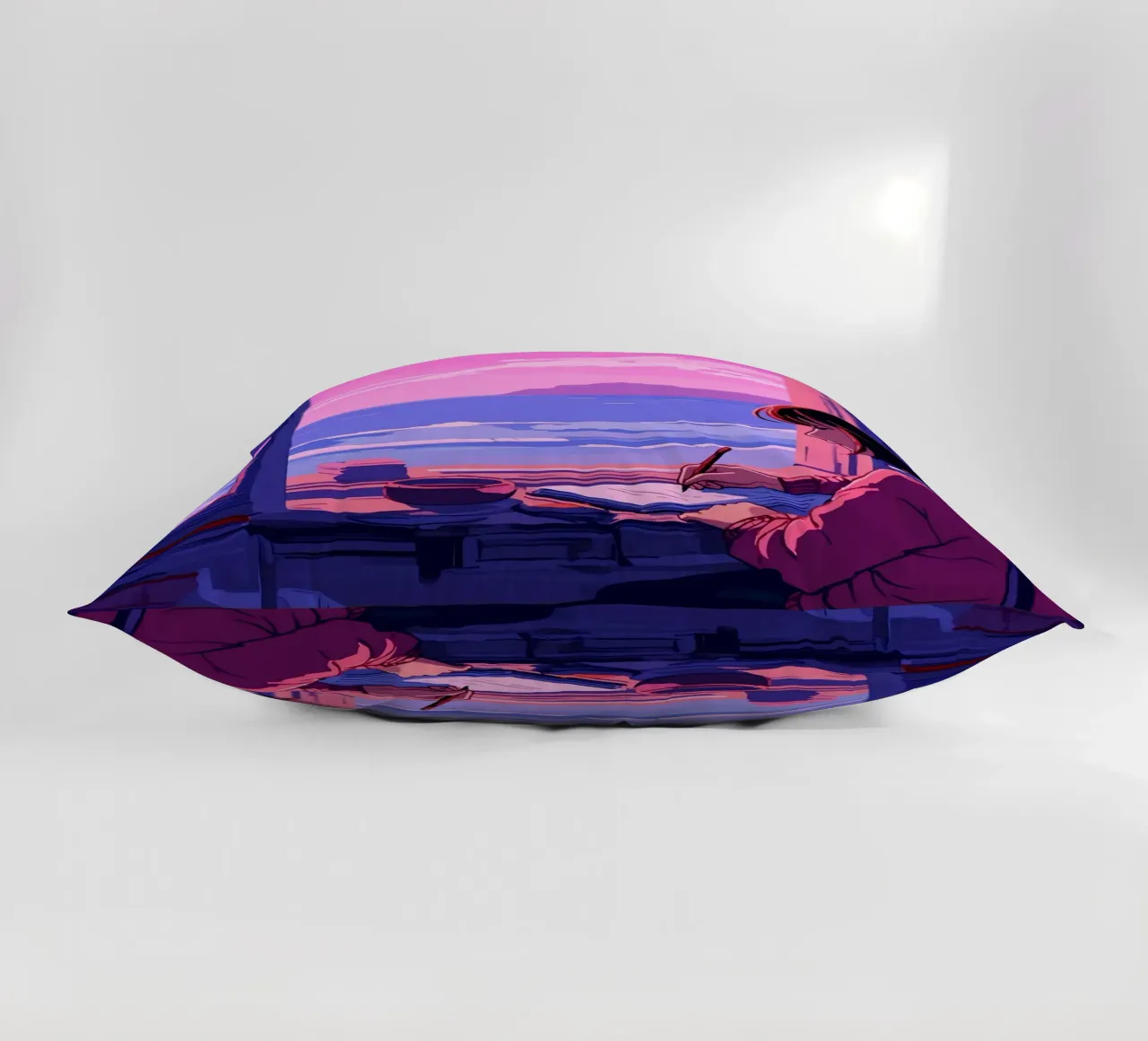 Writing And Looking At Ocean Lofi Art decorative cushion by LoFi Gallery