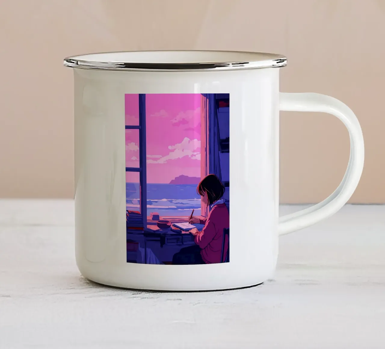 Scrivere e guardare l'arte Ocean Lofi tazza in smalto da LoFi Gallery
