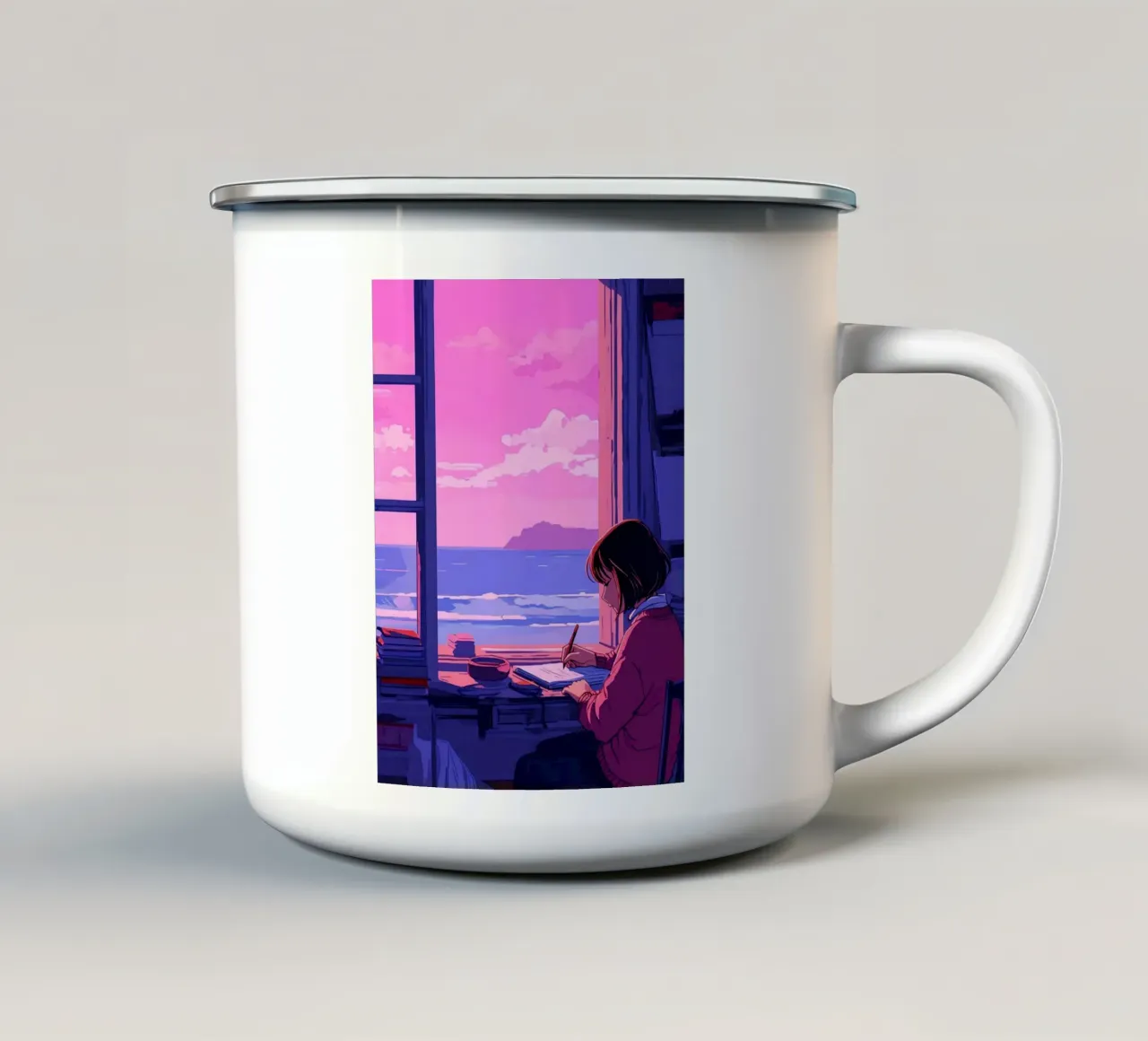 Scrivere e guardare l'arte Ocean Lofi tazza in smalto da LoFi Gallery