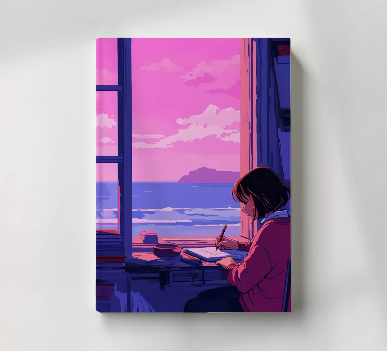 Writing And Looking At Ocean Lofi Art notebook by LoFi Gallery