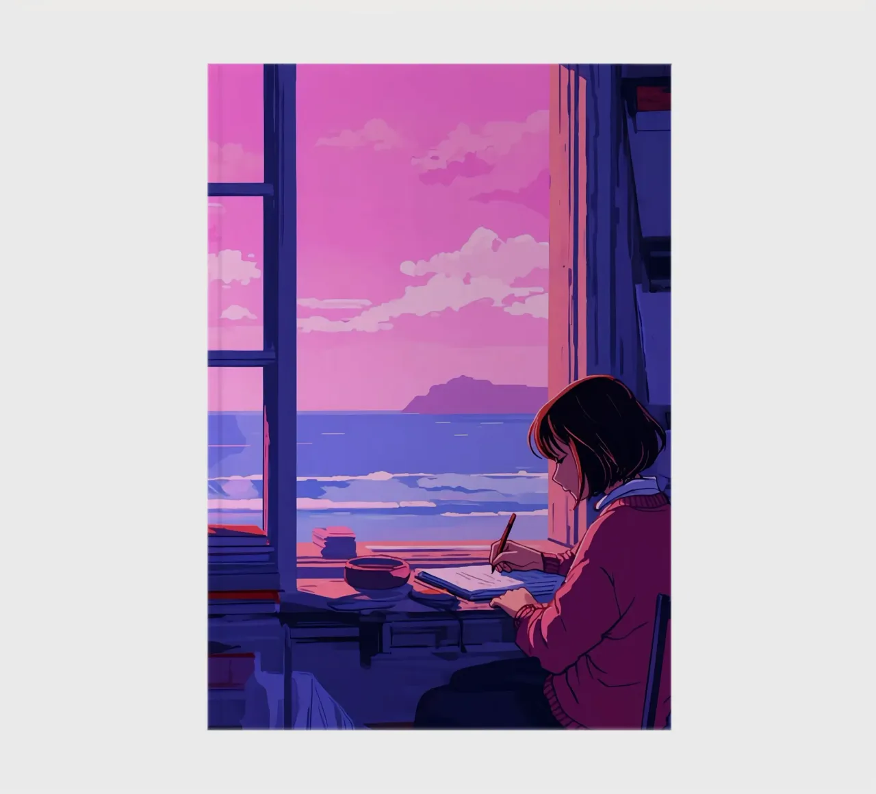 Writing And Looking At Ocean Lofi Art notebook by LoFi Gallery