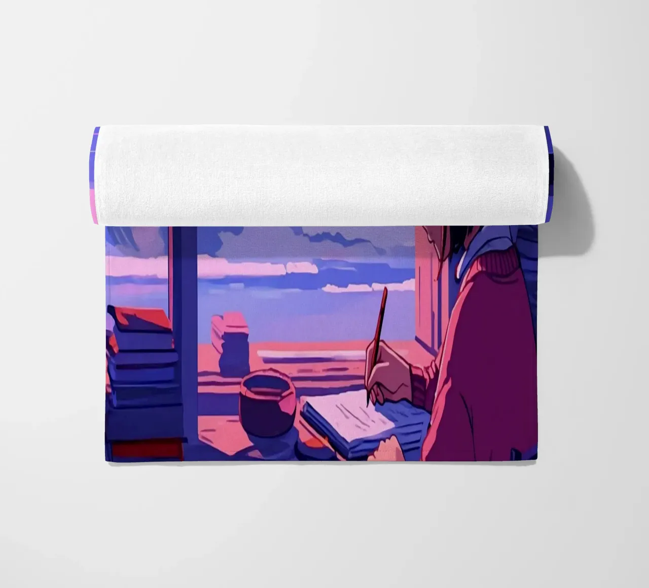 Schreiben und Betrachten von Ocean Lofi Art Strandtuch von LoFi Gallery