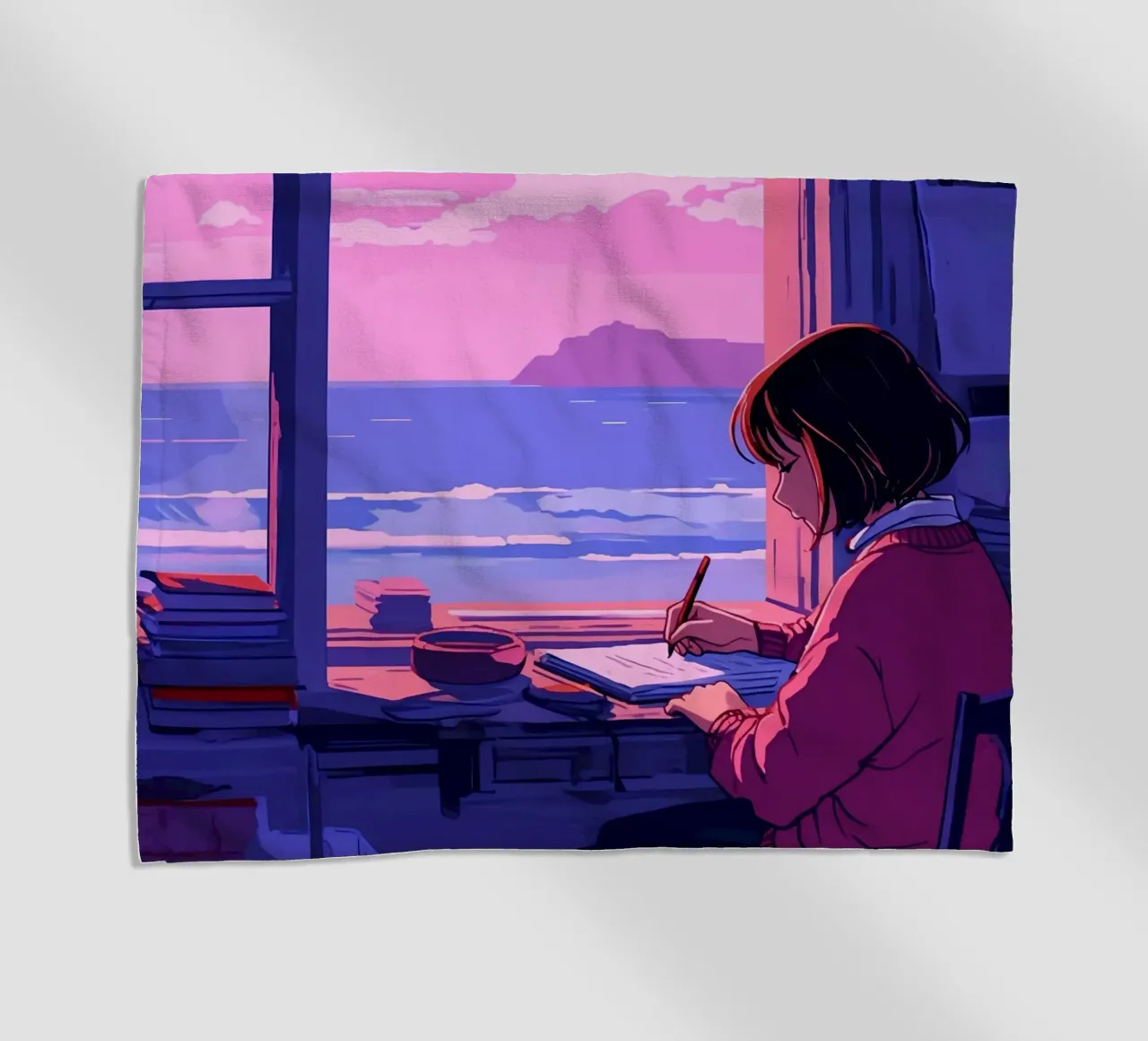Schreiben und Betrachten von Ocean Lofi Art Strandtuch von LoFi Gallery