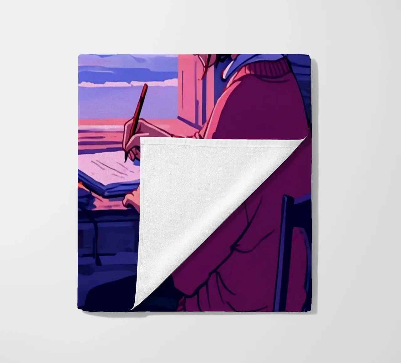 Schreiben und Betrachten von Ocean Lofi Art Strandtuch von LoFi Gallery