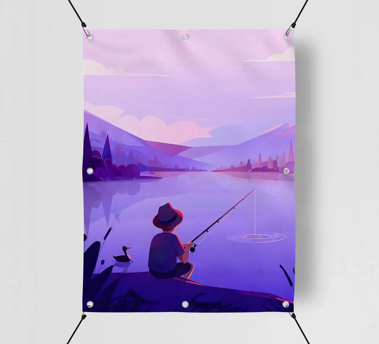 Ragazzo che pesca nello stagno Lofi Art telo in pvc da LoFi Gallery