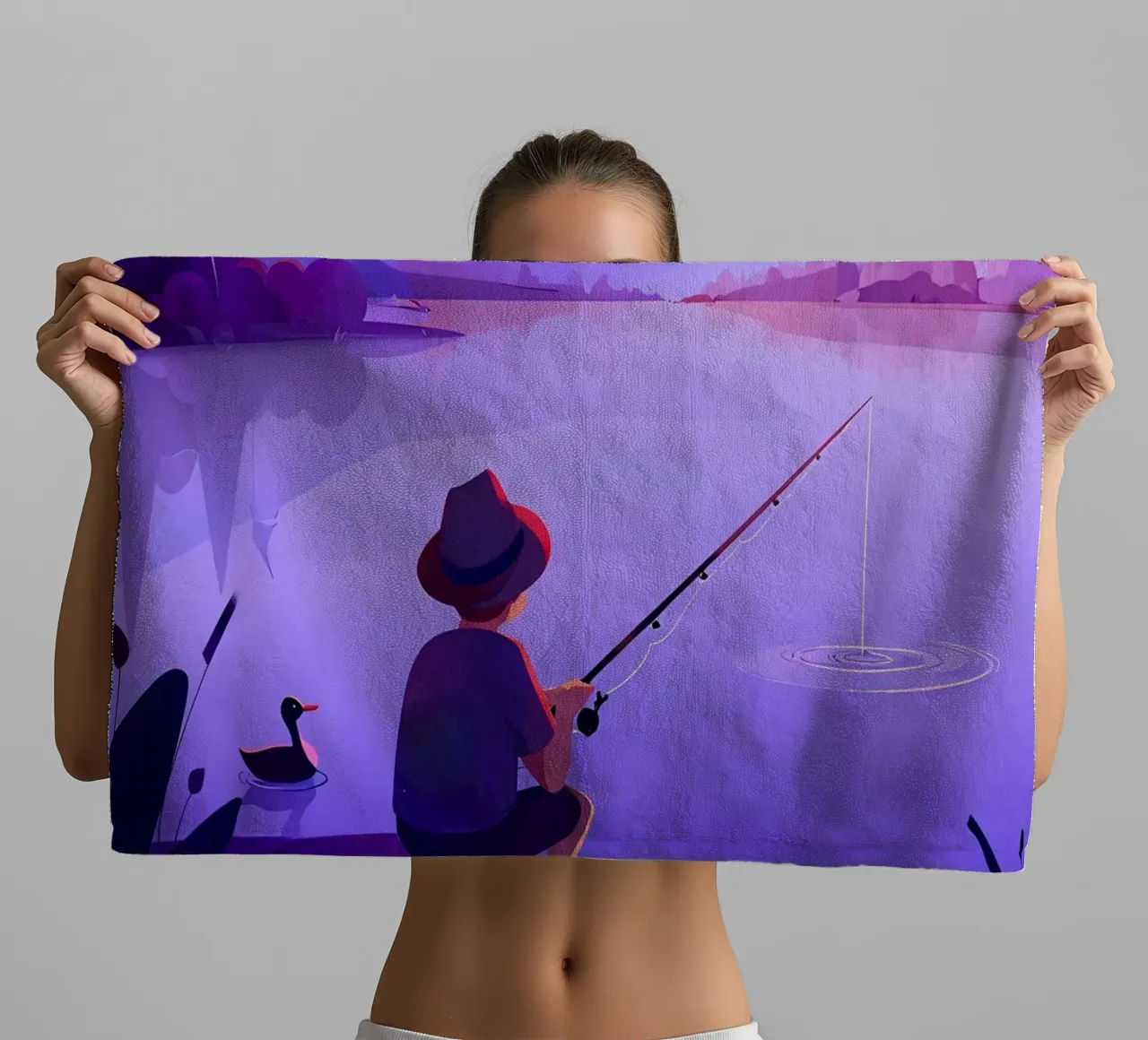 Ragazzo che pesca nello stagno Lofi Art asciugamano da bagno da LoFi Gallery