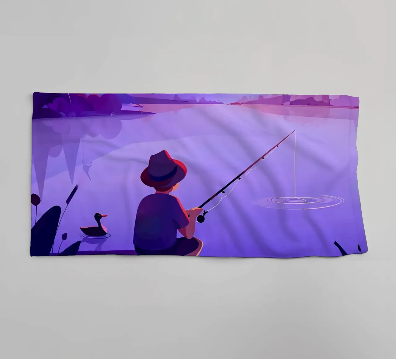 Ragazzo che pesca nello stagno Lofi Art asciugamano da bagno da LoFi Gallery
