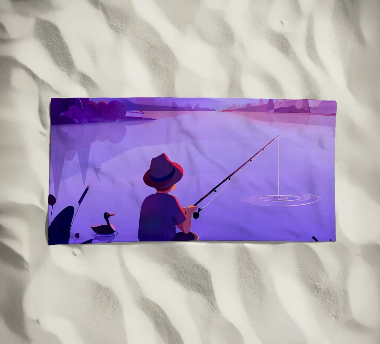 Ragazzo che pesca nello stagno Lofi Art telo mare da LoFi Gallery