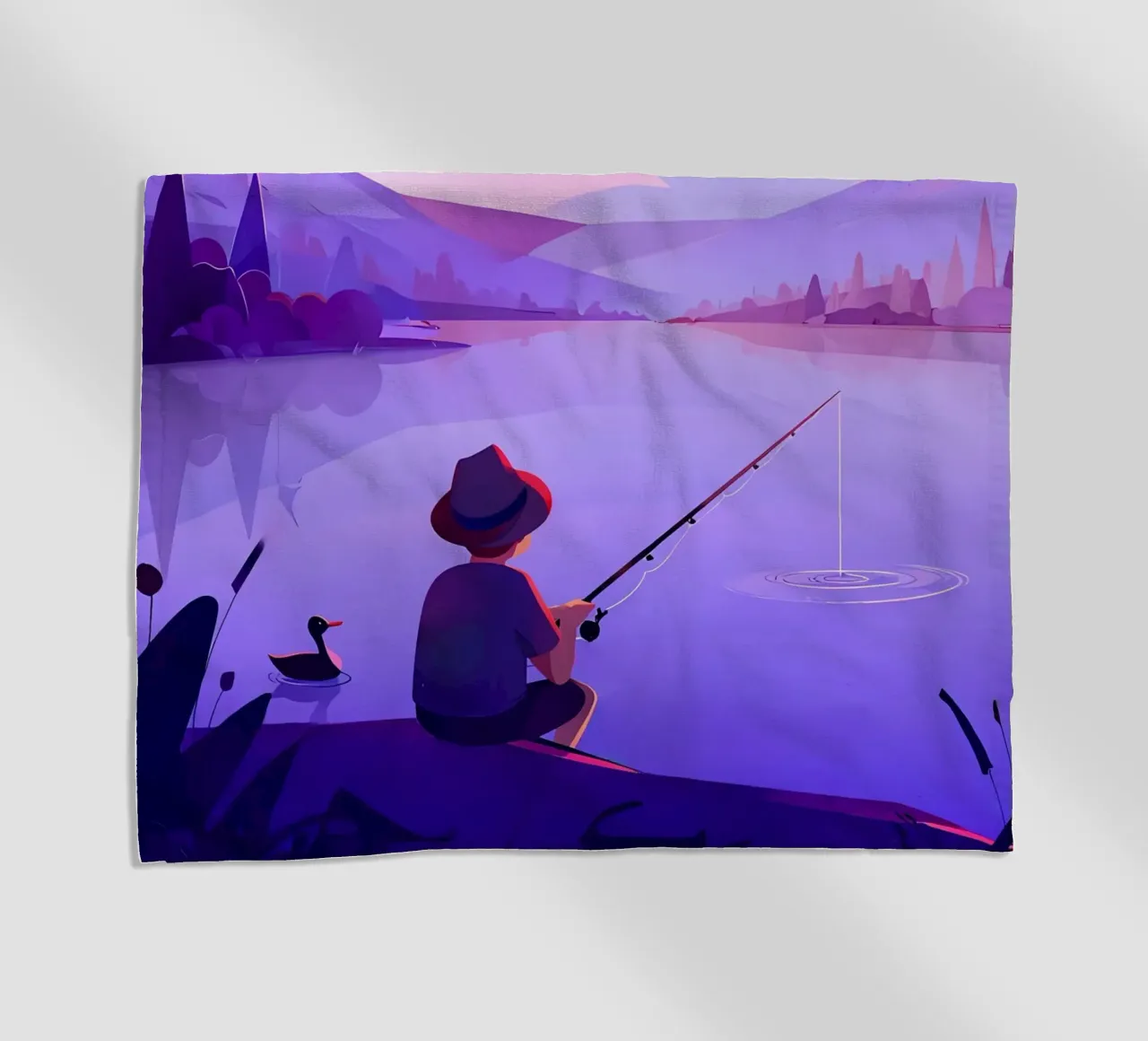 Ragazzo che pesca nello stagno Lofi Art telo mare da LoFi Gallery