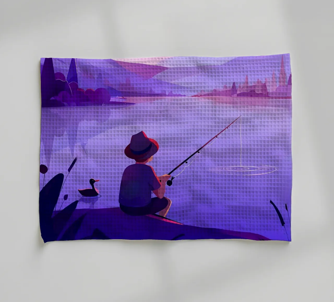 Ragazzo che pesca nello stagno Lofi Art canovaccio da cucina da LoFi Gallery