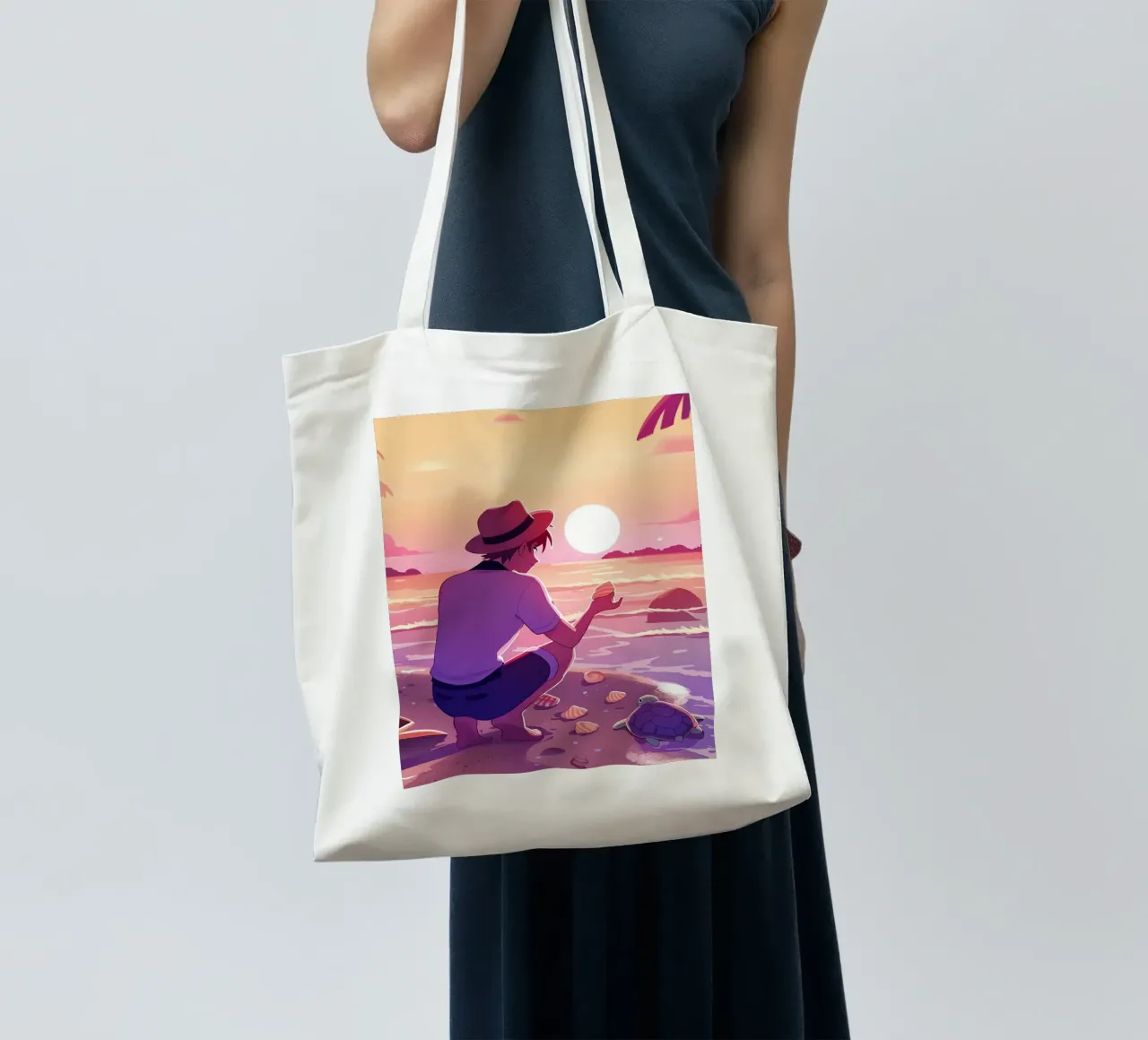 In spiaggia quando il sole tramonta Lofi Art borsa in juta da LoFi Gallery