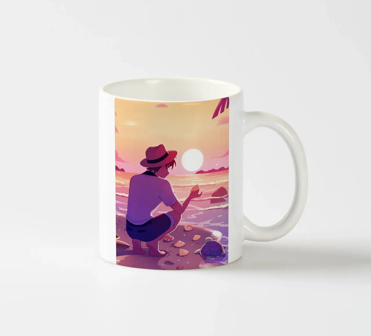 In spiaggia quando il sole tramonta Lofi Art tazza in ceramica da LoFi Gallery