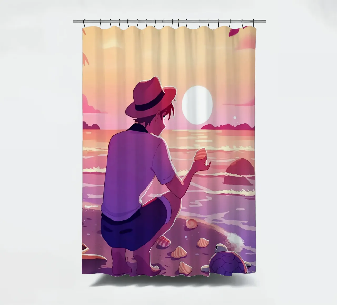 In spiaggia quando il sole tramonta Lofi Art tenda da doccia da LoFi Gallery