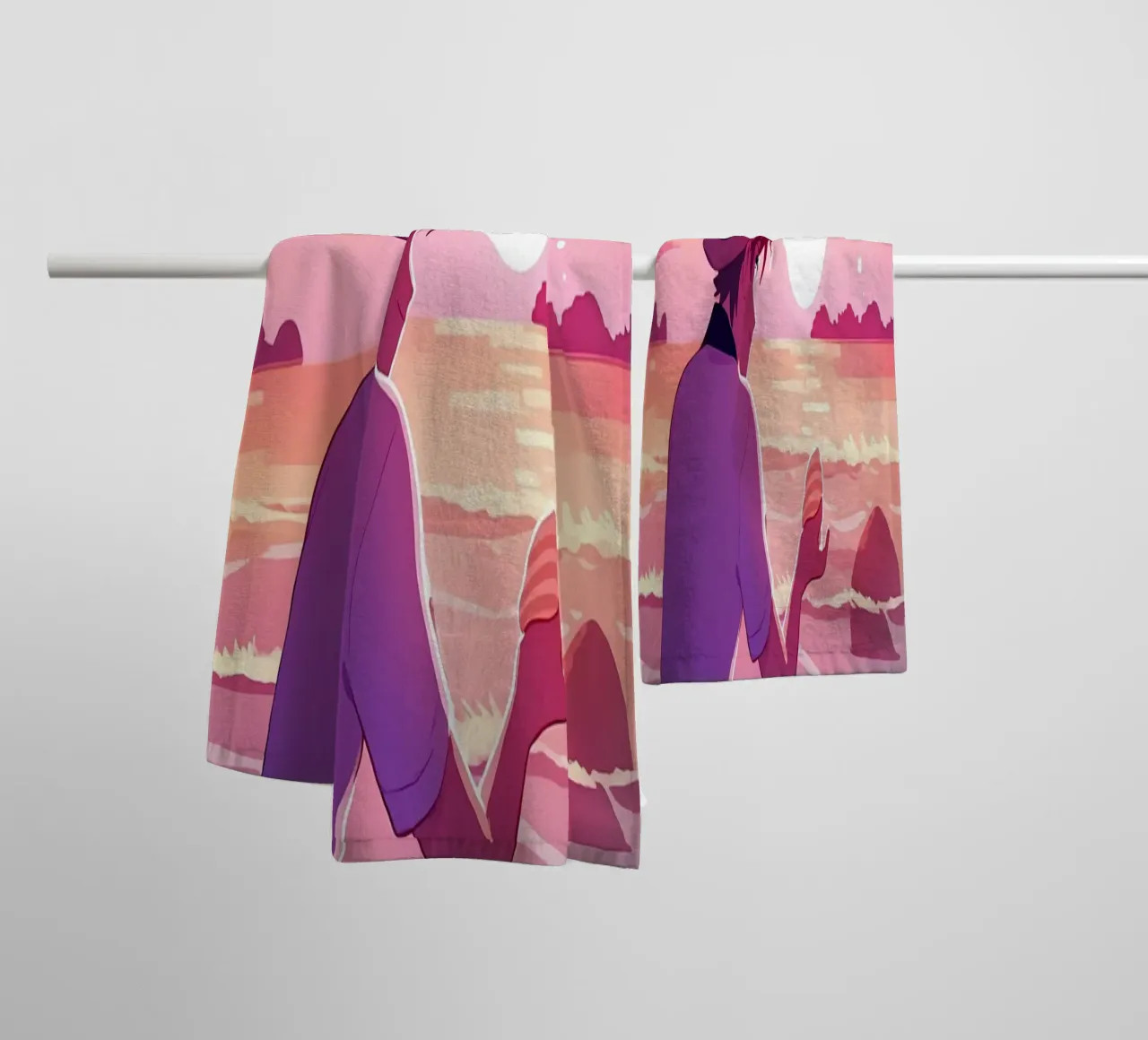 In spiaggia quando il sole tramonta Lofi Art asciugamano da bagno da LoFi Gallery