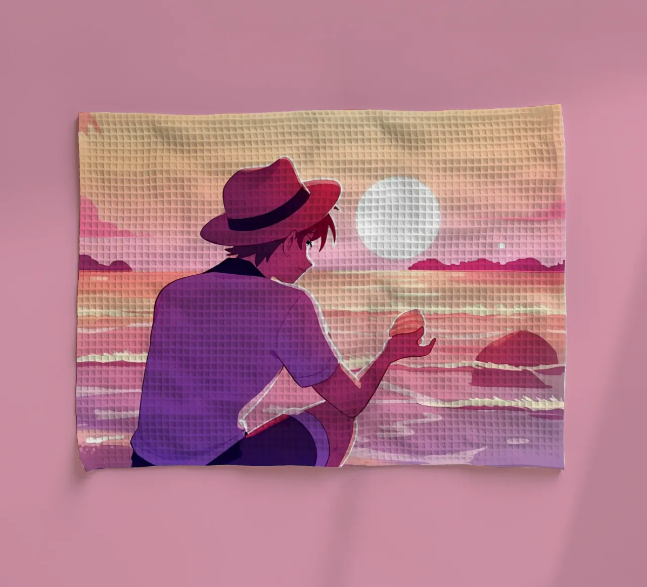 In spiaggia quando il sole tramonta Lofi Art canovaccio da cucina da LoFi Gallery
