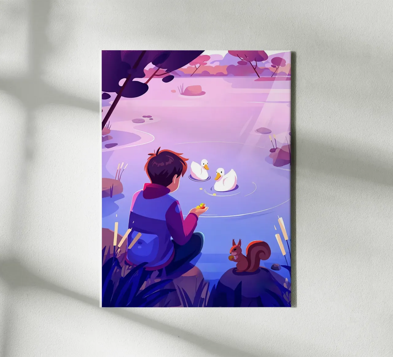 Feeding Ducks And Squirrels Lofi Art canvas with Floater frame by LoFi Gallery