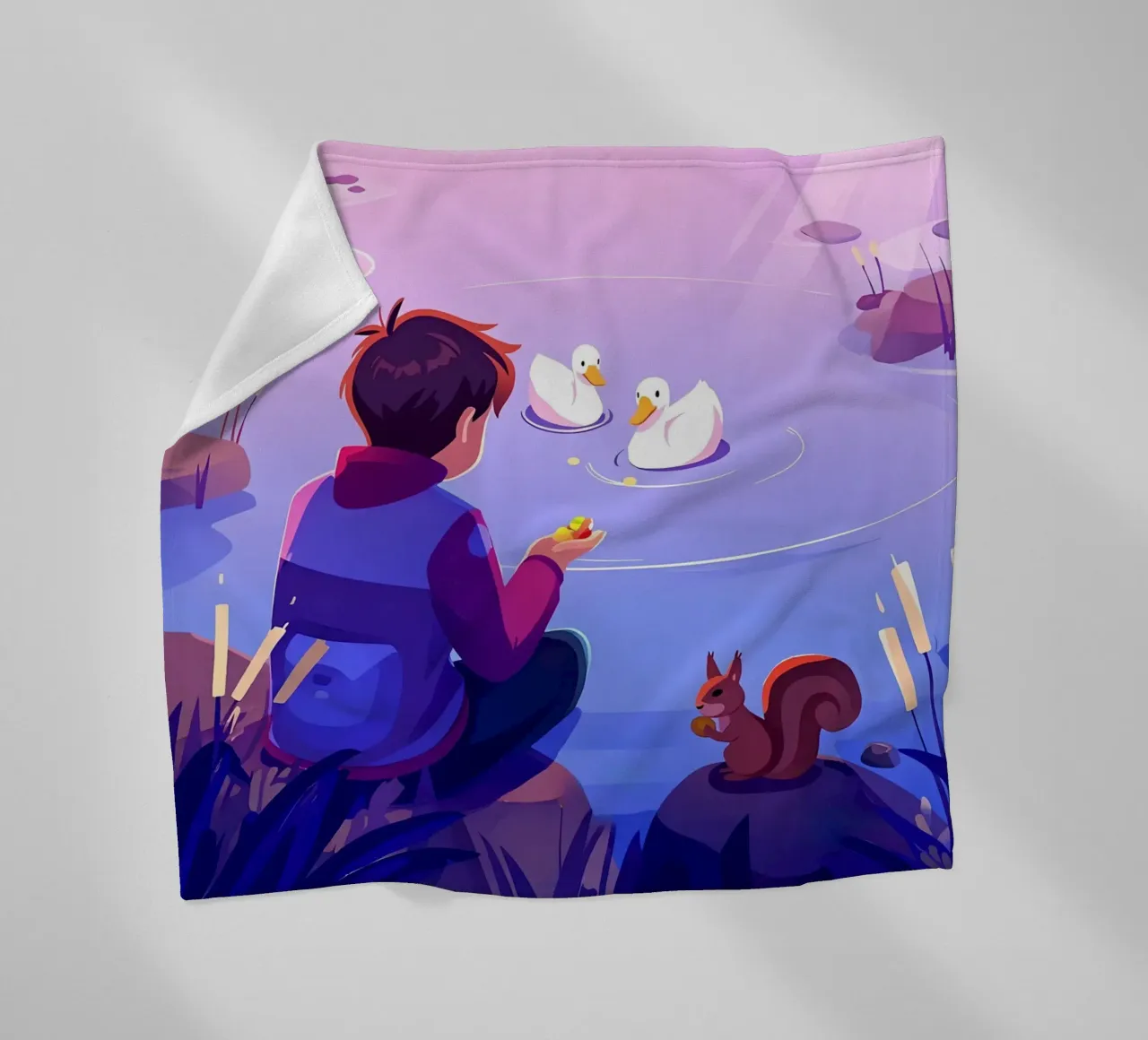 Nutrire anatre e scoiattoli Lofi Art coperta in pile da LoFi Gallery