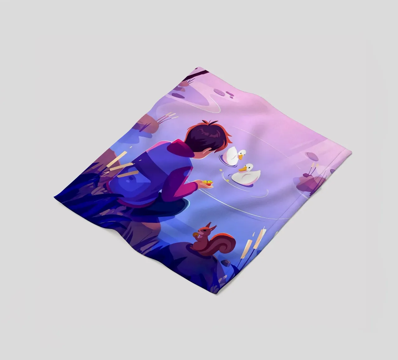 Nutrire anatre e scoiattoli Lofi Art coperta in pile da LoFi Gallery